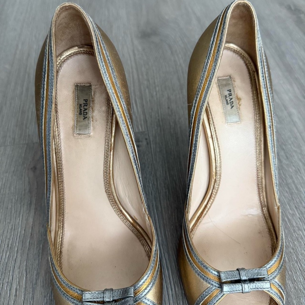 Prada Metallic Gold and Silver Heels